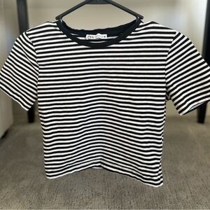 Zara Black and White Striped Short Sleeve Tee